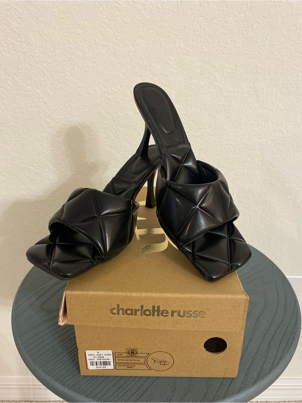 Charlotte Russe Black Quilted Open-Toe Heeled Mules